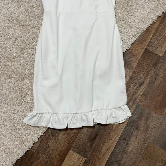 Lulu's White Ruffle Square Neckline Spoonful Of Sass Ponte Bodycon Mini Dress - Picture 4 of 8